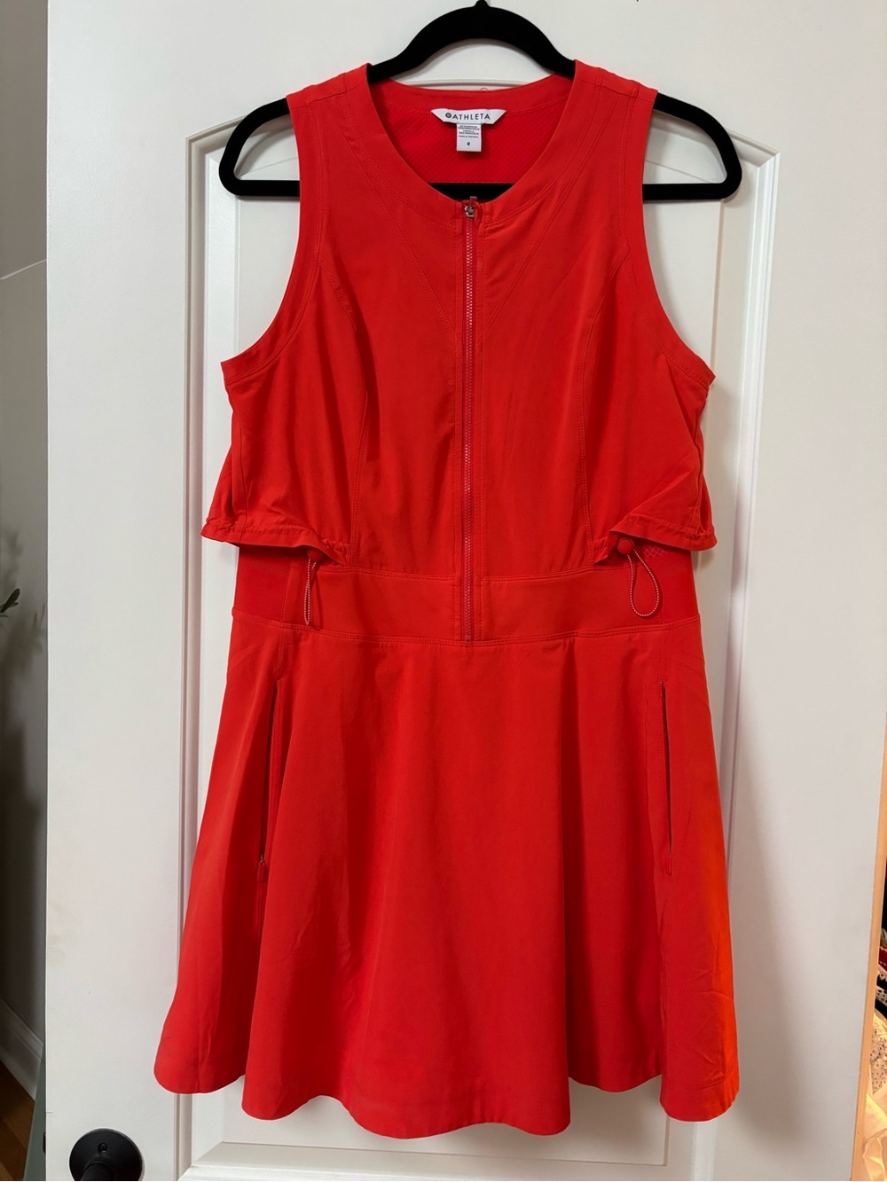 Athleta Bright Red Sleeveless Zip-Front Skater Dress